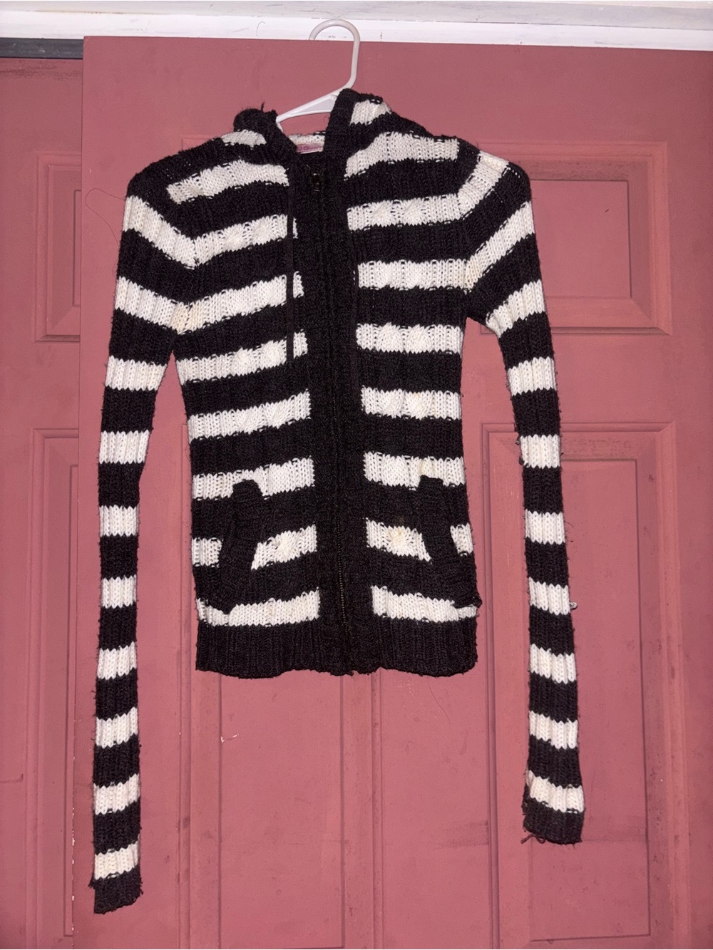Ci Sono Dark Brown and White Striped Zip Hoodie Cardigan